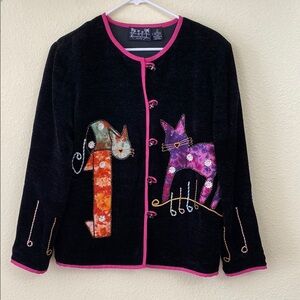 Black Jacket with Cat Appliqué